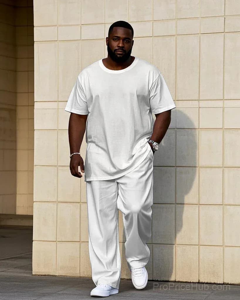 Big Men's Short Sleeve T-Shirt and Pants Set - 7 Solid Colors - View 1