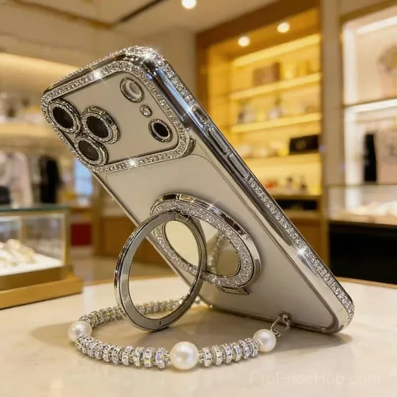 Silver Diamond-Style Phone Case with Mirror Stand for iPhone 17 - View 6