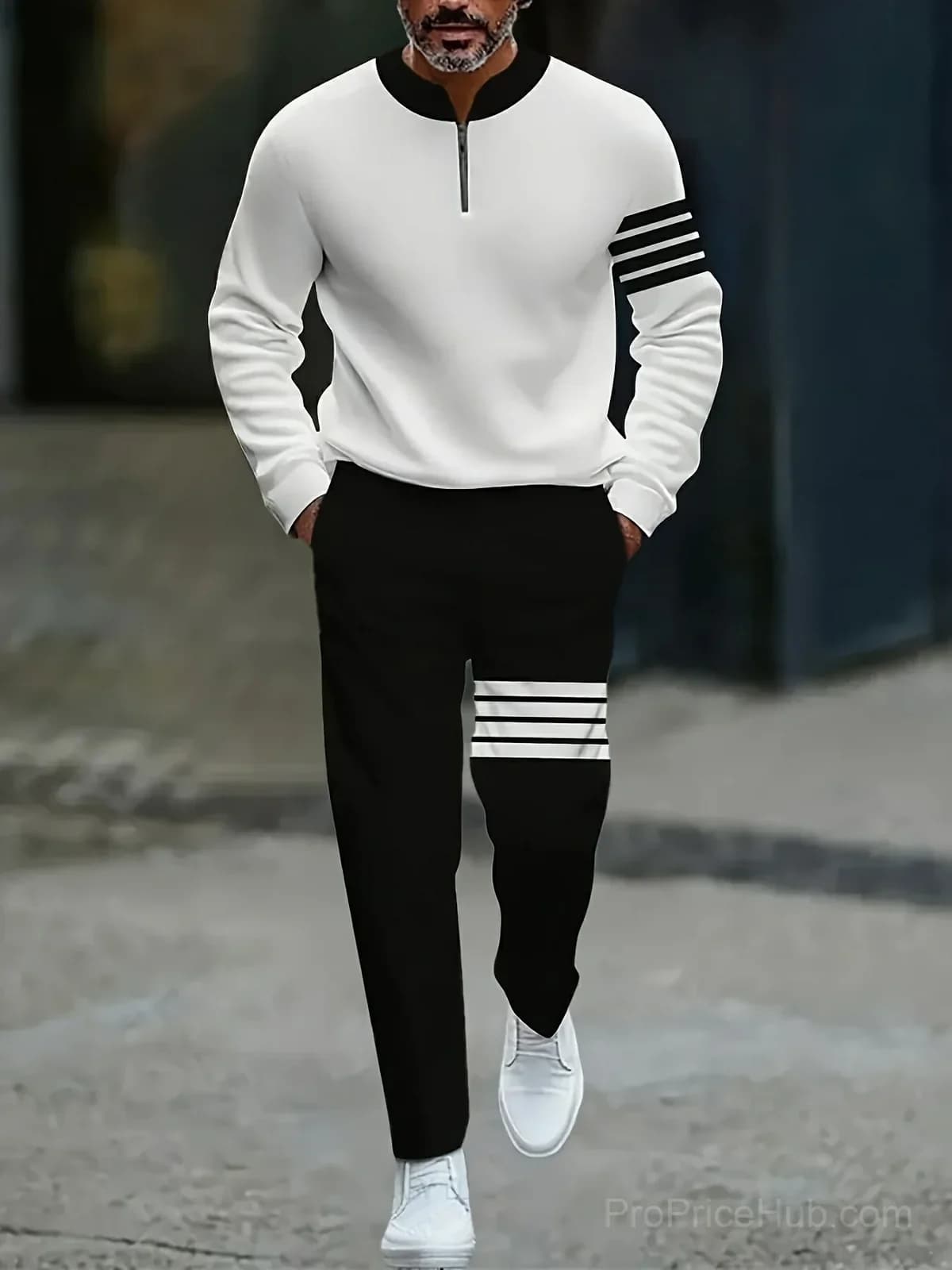 Men's Casual Striped Long Sleeve Top & Pants Set - View 1