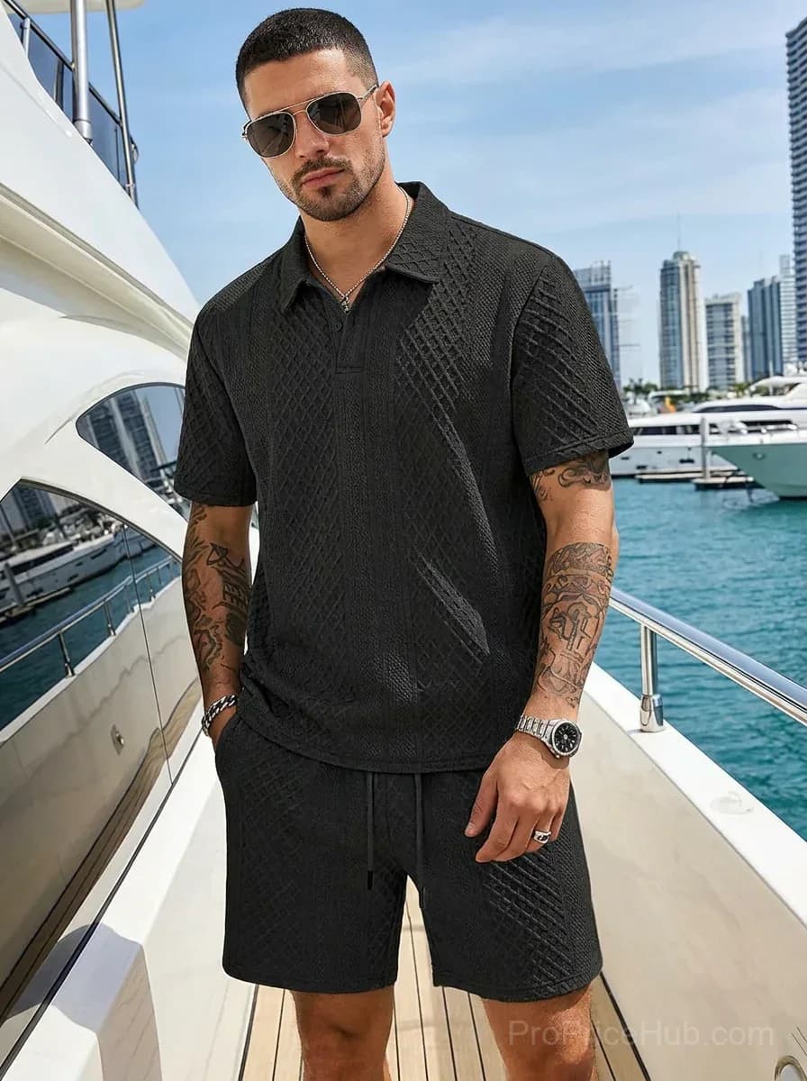 Men's Casual 2-Piece Polo Shirt and Shorts Set - View 3