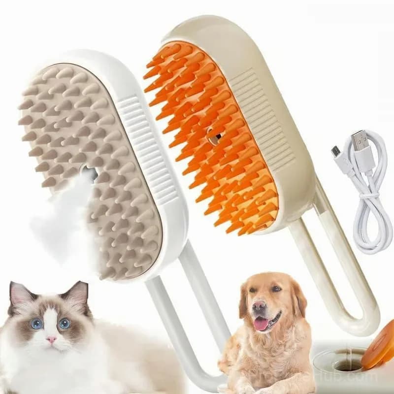 Pet Steam Grooming Brush, Khaki - View 1