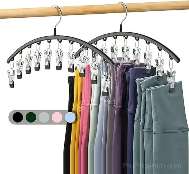 Metal Legging Organizer Hanger with 10 Rubber-Coated Clips, Black - View 2