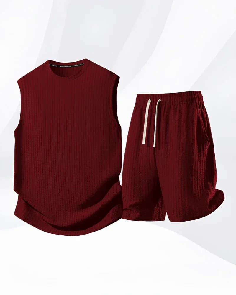 Men's Solid-Color Ribbed Sleeveless Vest & Shorts Set (S-8XL) - View 22