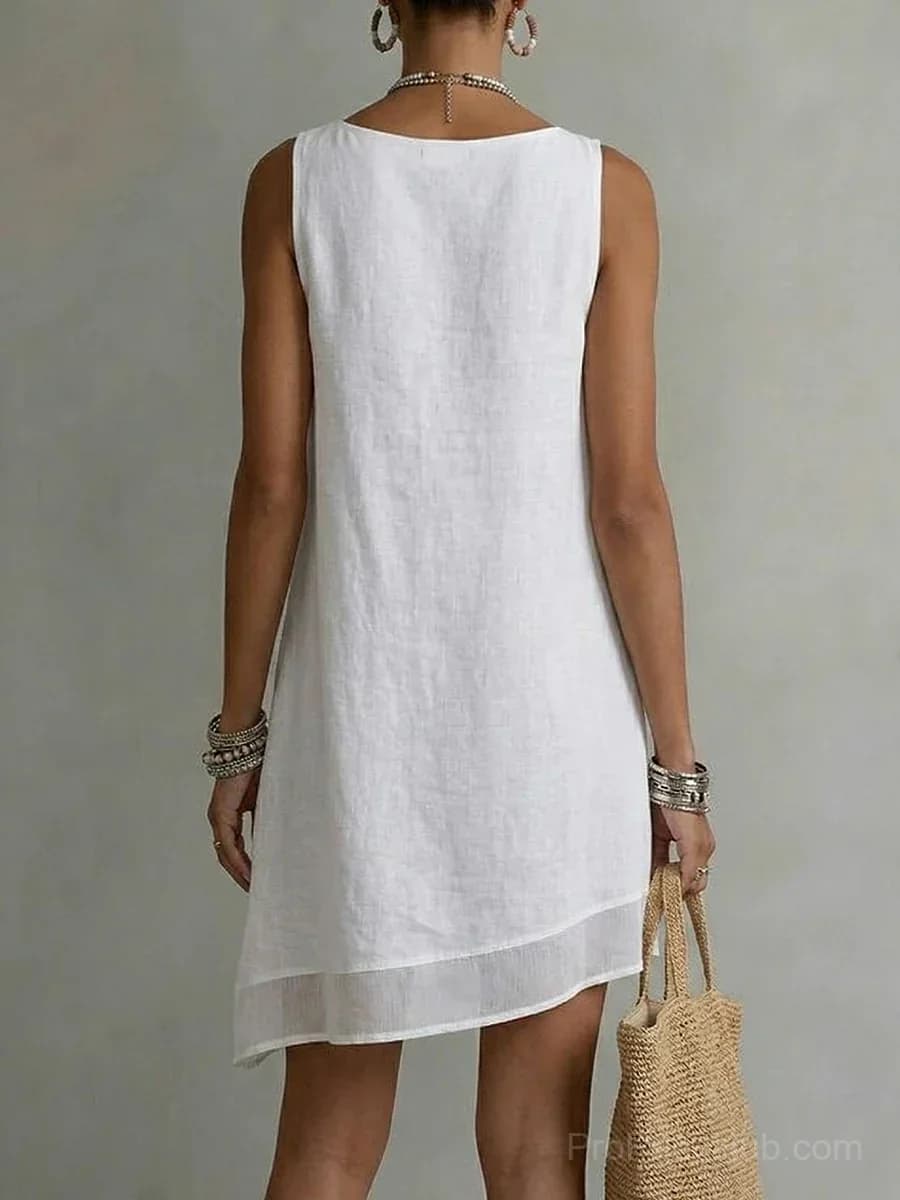 Women's Bateau Neck Sleeveless Diagonal Skirt Dress - View 2
