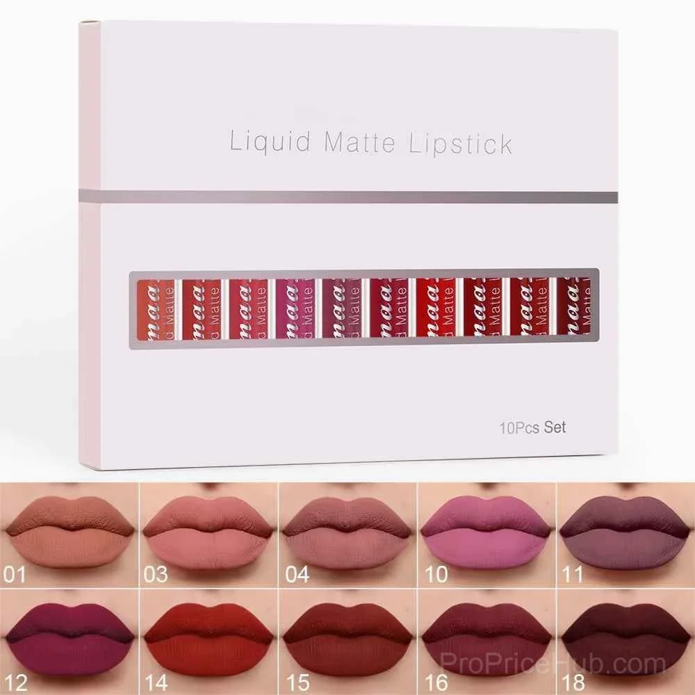 10-Piece Liquid Matte Lipstick Set, Long-Lasting 24H Waterproof Lip Gloss - View 1