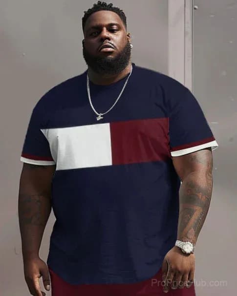Color Block Printed Big Men's Casual Set - View 3