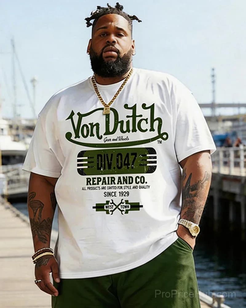 Big & Tall Men's Von Dutch Printed Round Neck T-Shirt & Shorts Set - View 3