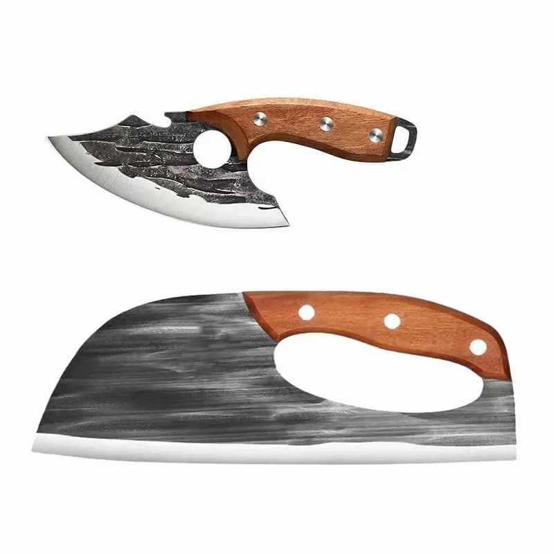 Hand-Forged Chef's Knife & Cleaver Set, Style A Curved Blade - View 3