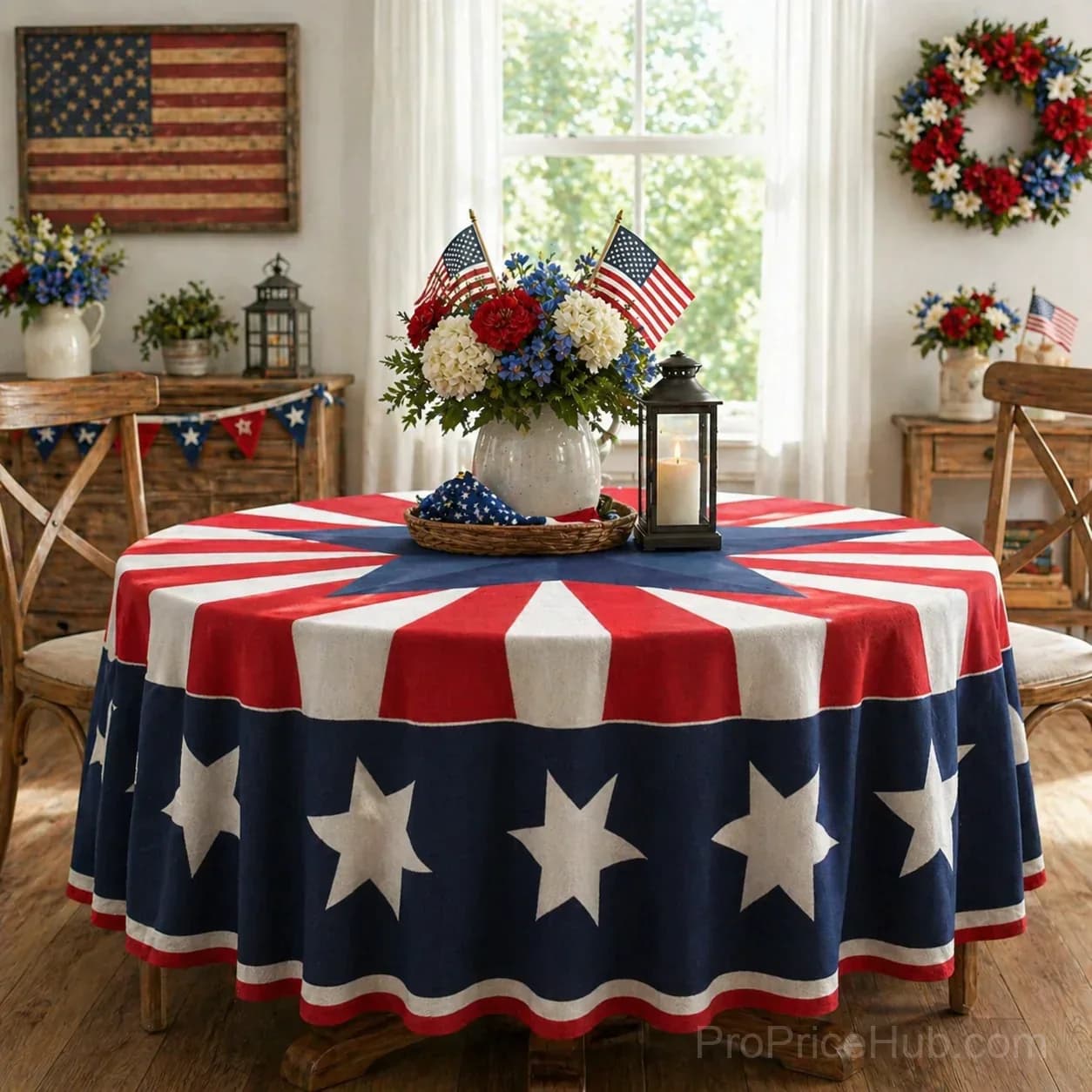 Patriotic Starburst Round Tablecloth - July 4th Independence Day Decor & Outdoor Picnic Cover - View 13