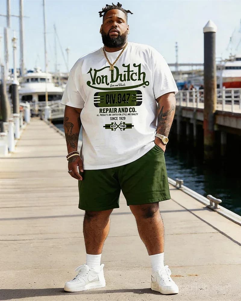 Big & Tall Men's Von Dutch Printed Round Neck T-Shirt & Shorts Set - View 1