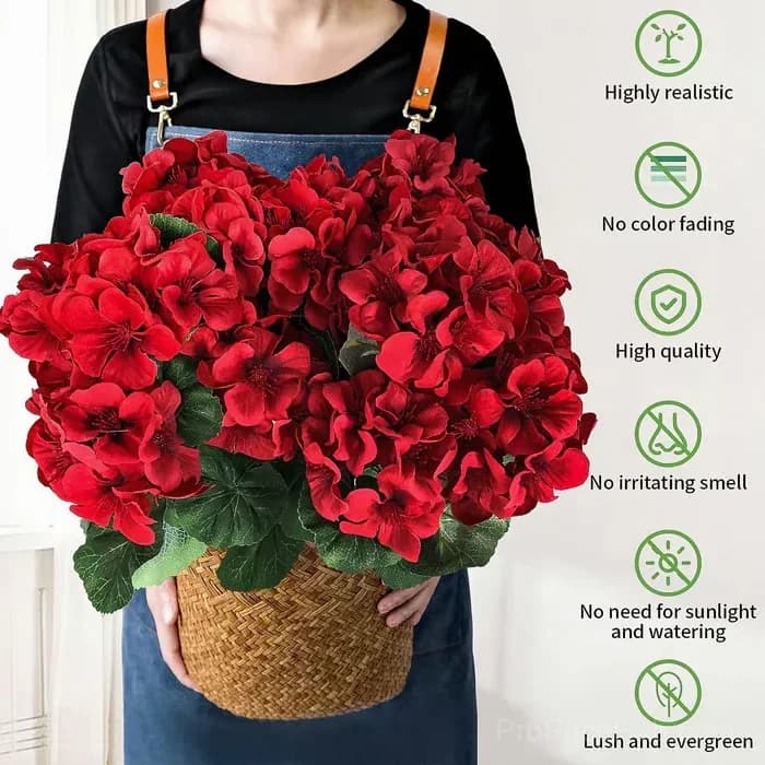 Bundled Artificial Geranium Flowers UV Resistant Outdoor Patio Decor - View 4