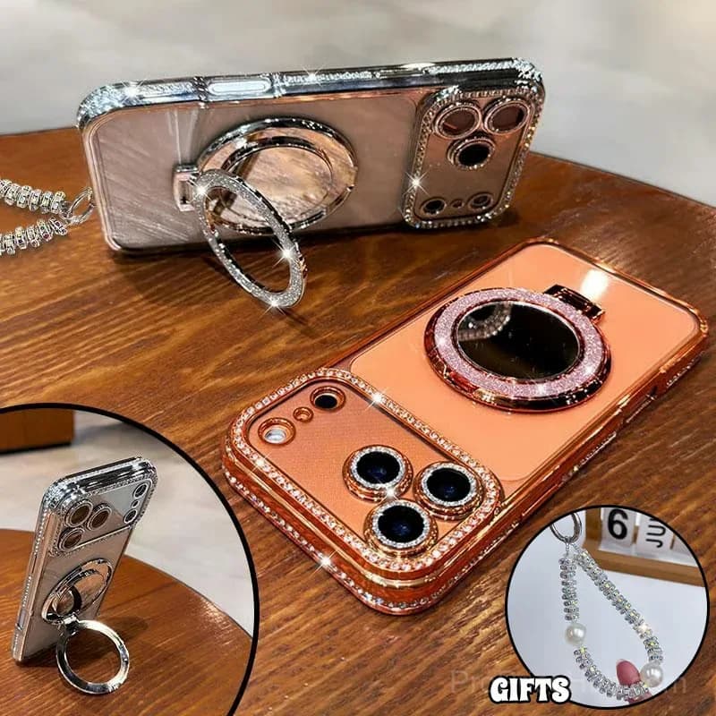 Silver Diamond-Style Phone Case with Mirror Stand for iPhone 17 - View 2