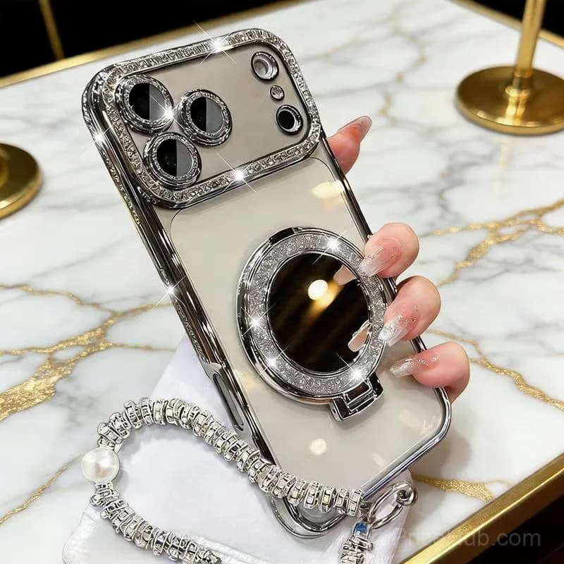 Silver Diamond-Style Phone Case with Mirror Stand for iPhone 17 - View 8
