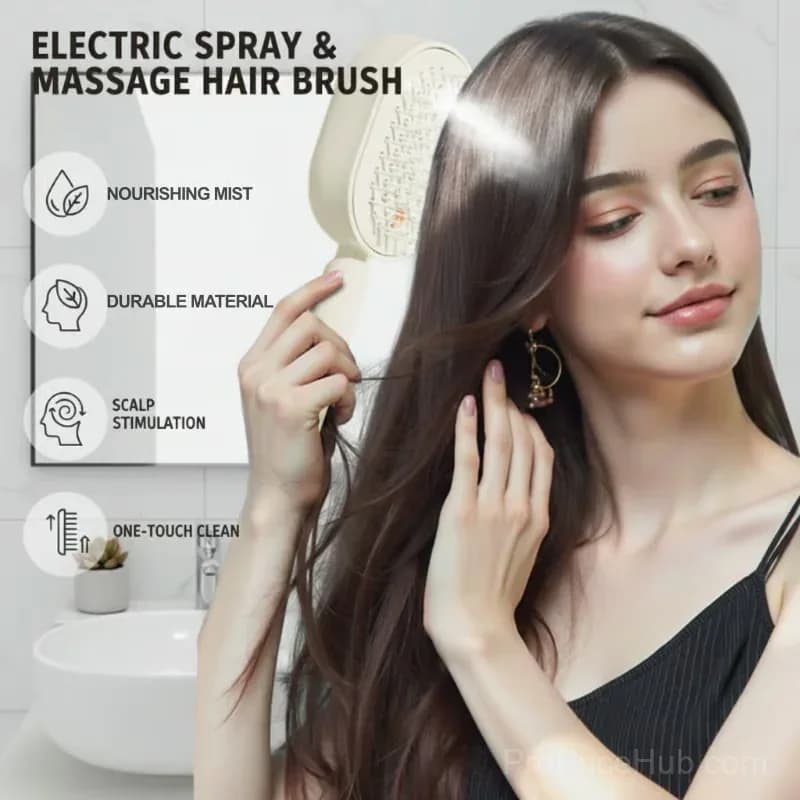 Electric Spray Massage Hair Comb, Beige - View 2