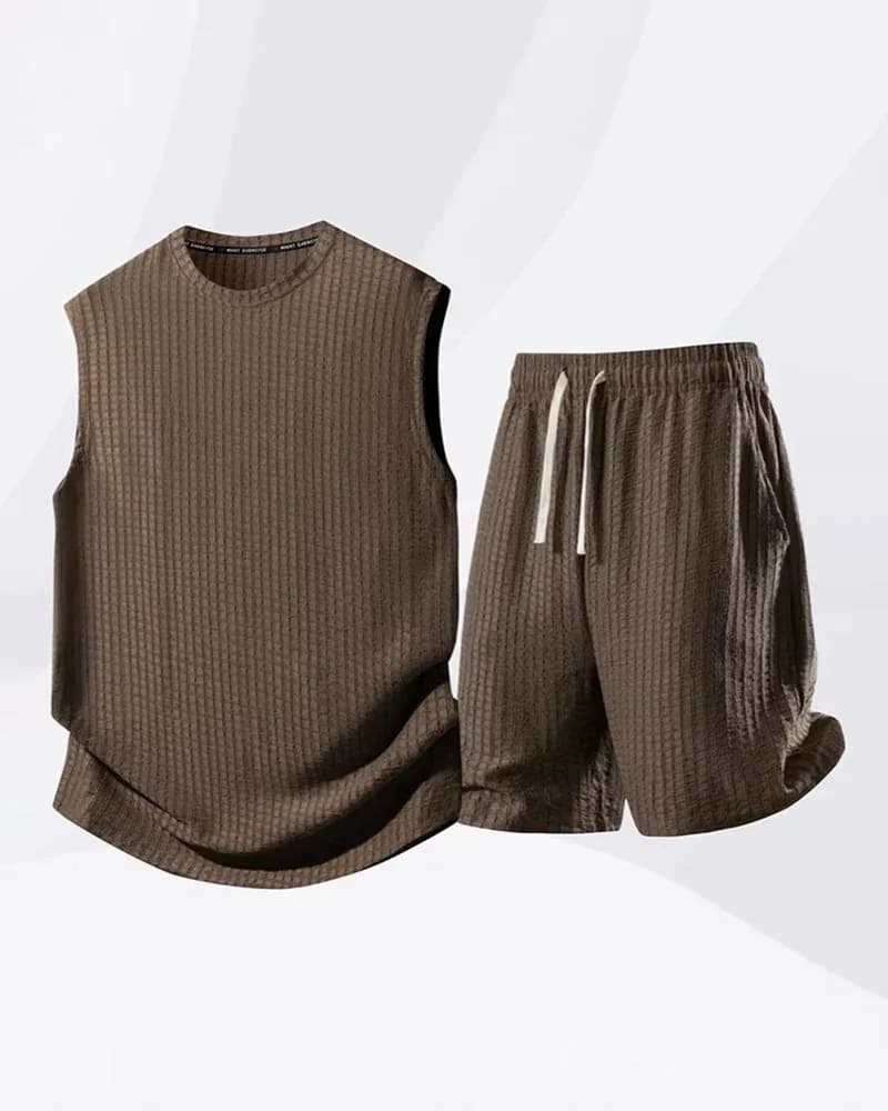 Men's Solid-Color Ribbed Sleeveless Vest & Shorts Set (S-8XL) - View 5