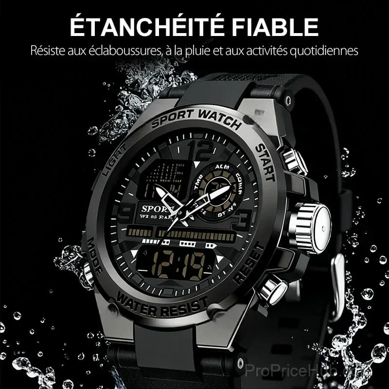 Men's Waterproof Sports Watch with Luminous Display, Black - View 3