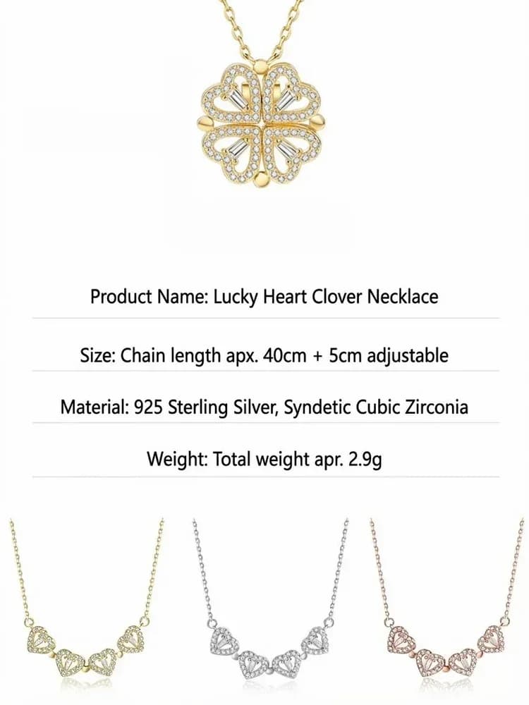 Transformable Lucky Heart Clover Pendant Necklace - View 8