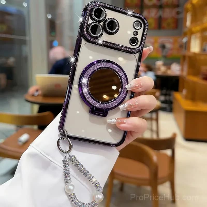Silver Diamond-Style Phone Case with Mirror Stand for iPhone 17 - View 11