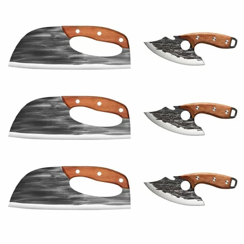 Hand-Forged Chef's Knife & Cleaver Set, Style A Curved Blade - View 5