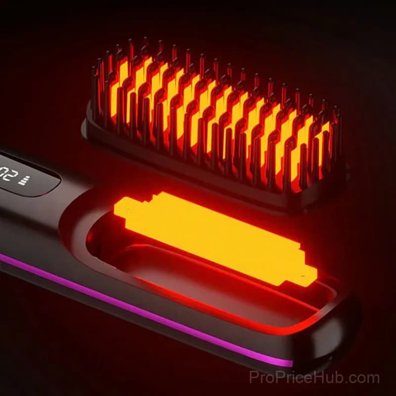 Wireless Ceramic Heated Hair Straightening Comb, Black - View 5
