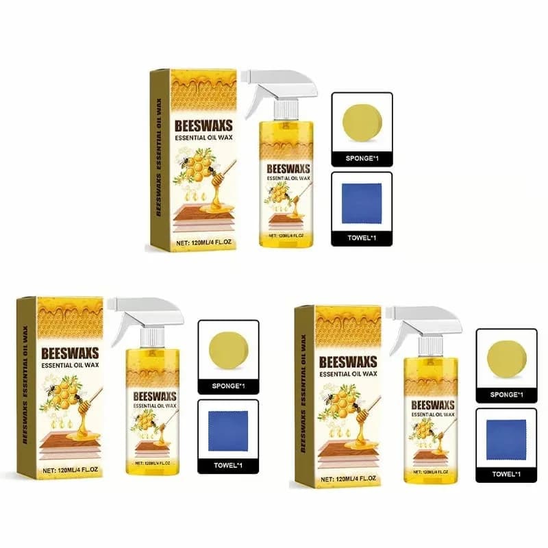 Natural Beeswax Floor Polish Spray 120ml with Sponge & Towel - View 3