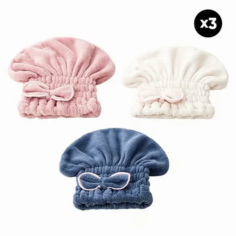 Super Absorbent Hair Towel Wrap Set, Pink/Blue/Off-White - View 3
