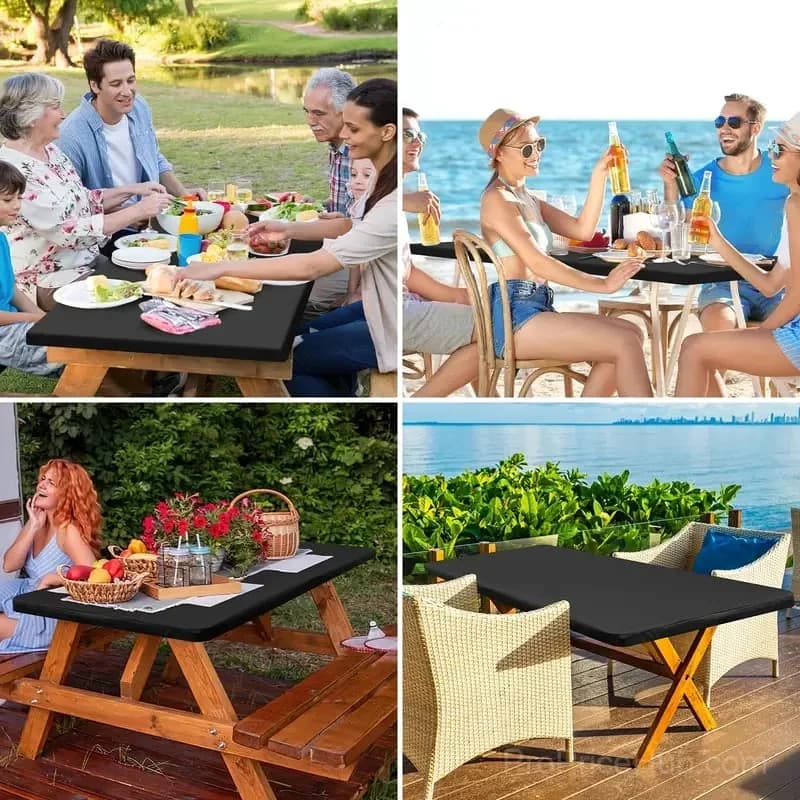 Stretch Fabric Table Top Cap Cover – Elastic Edge, Waterproof, Reusable - View 2