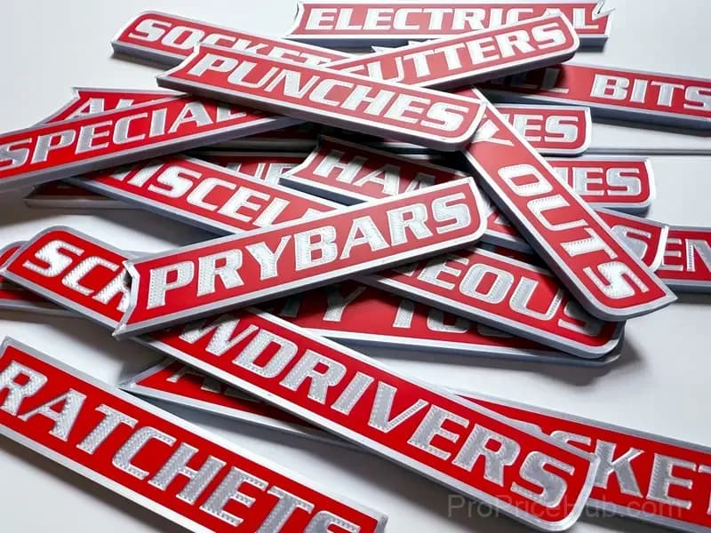 12-Pack 3D-Printed Magnetic Toolbox Organization Labels - View 1