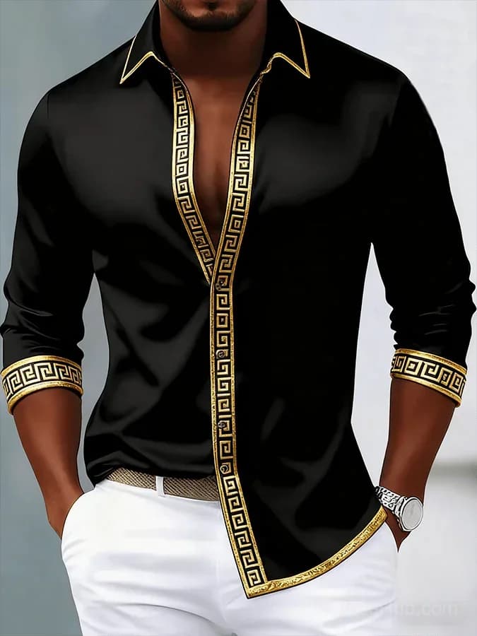 Men's Long-Sleeve Contrast Print Dress Shirt - View 1