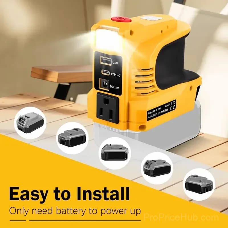 Compact DC to AC Power Inverter for Cars & Motorhomes, 110V Yellow - View 3