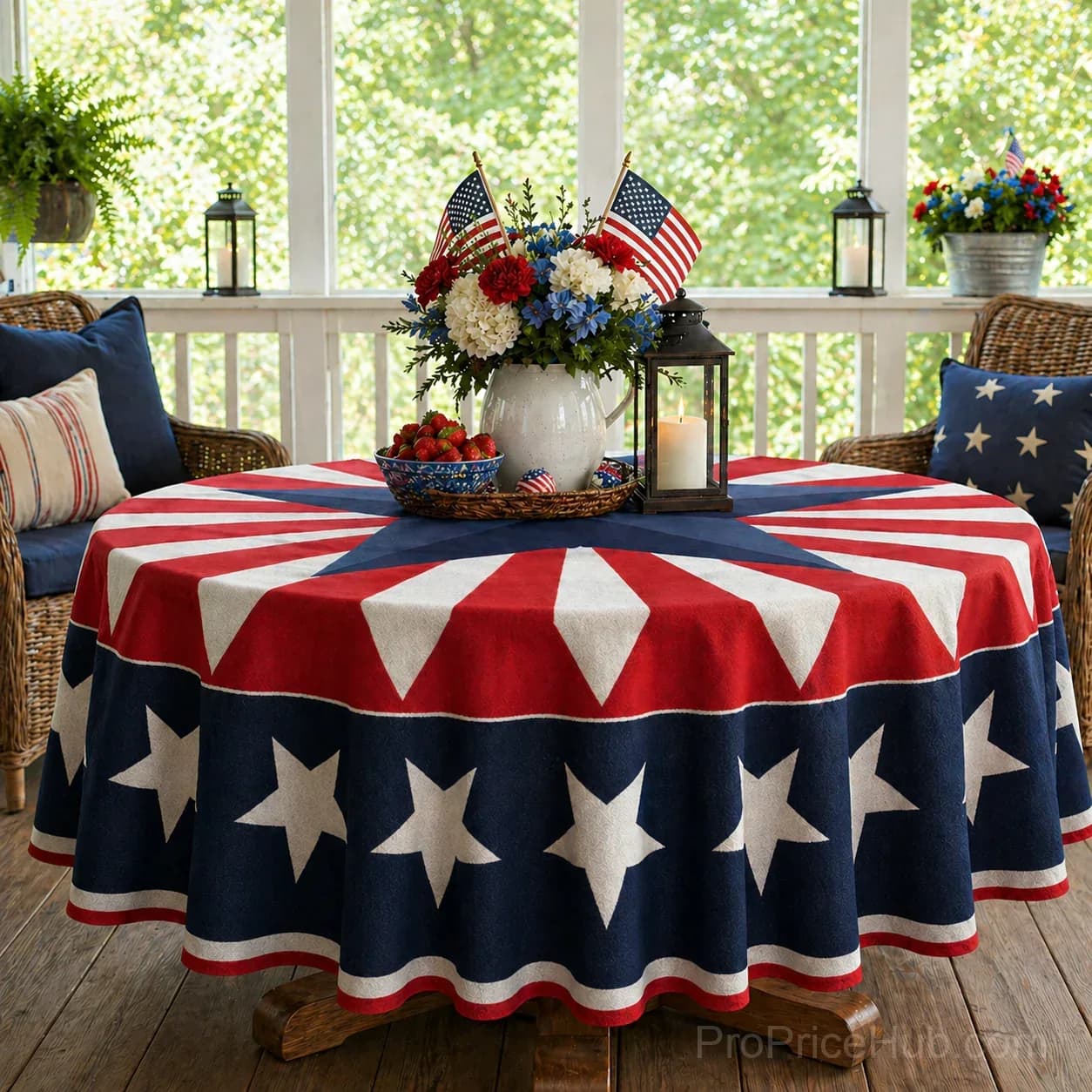 Patriotic Starburst Round Tablecloth - July 4th Independence Day Decor & Outdoor Picnic Cover - View 10