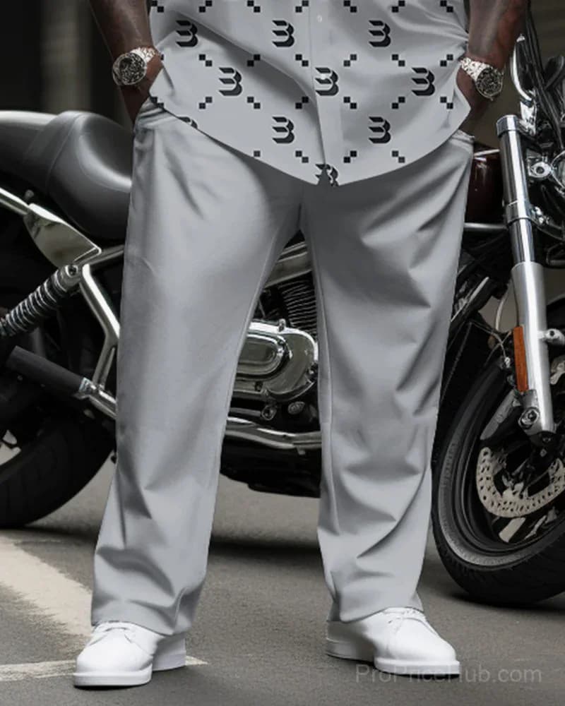 Big & Tall Men's 2-Piece Business Suit Set - Black Gray Gradient Pattern - View 4