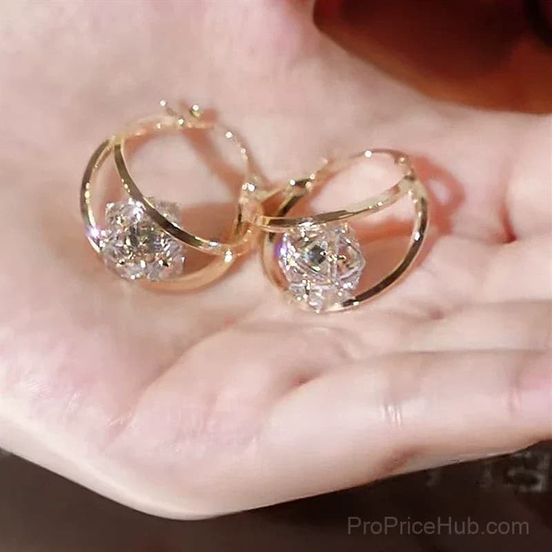 Double Hoop Cubic Zirconia Ball Earrings - View 4