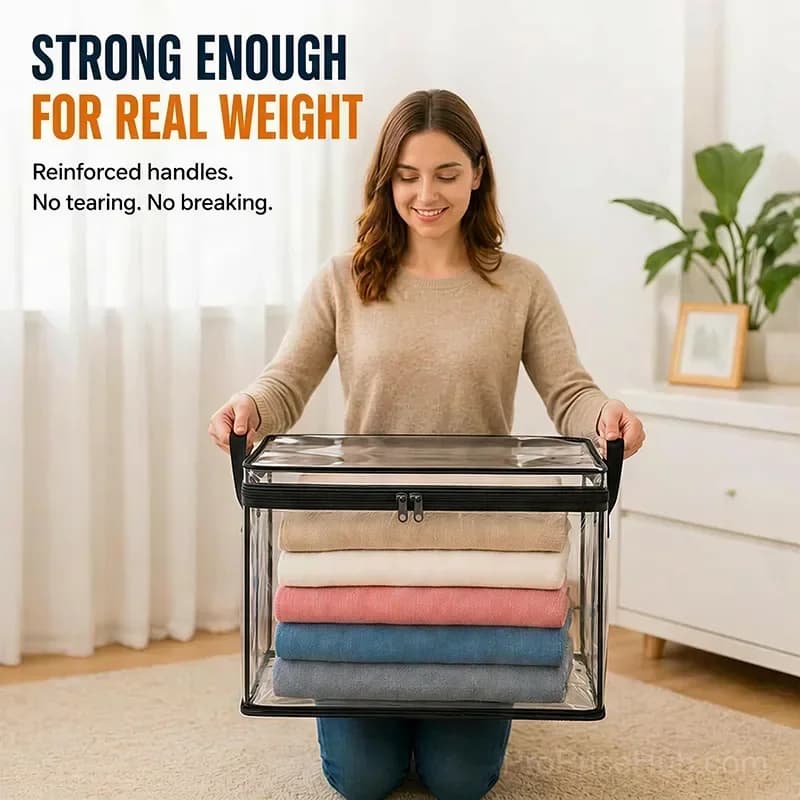 Portable Large Heavy-Duty Clear Plastic Storage Box with Hinged Lid - View 7