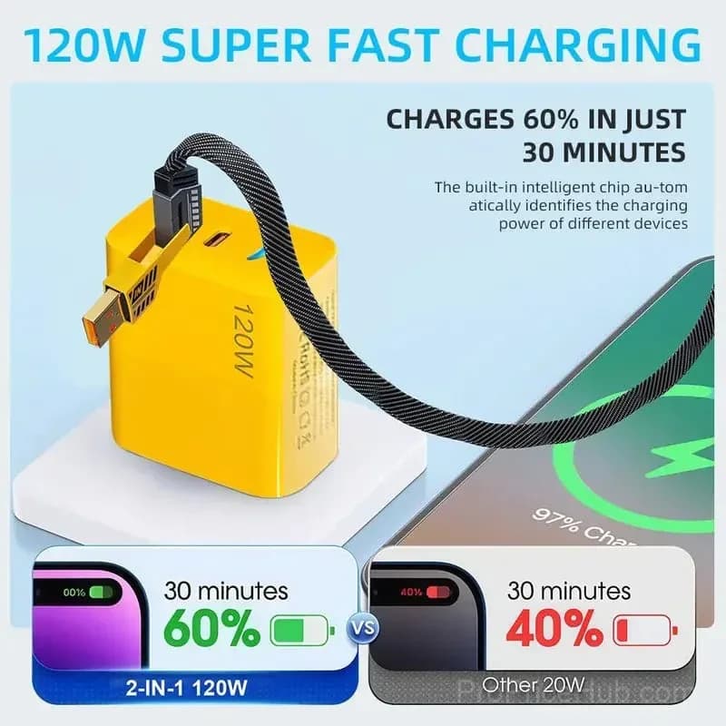 2-Pack USB-C & USB-A Fast Charger Adapter, Multiple Ports - View 2