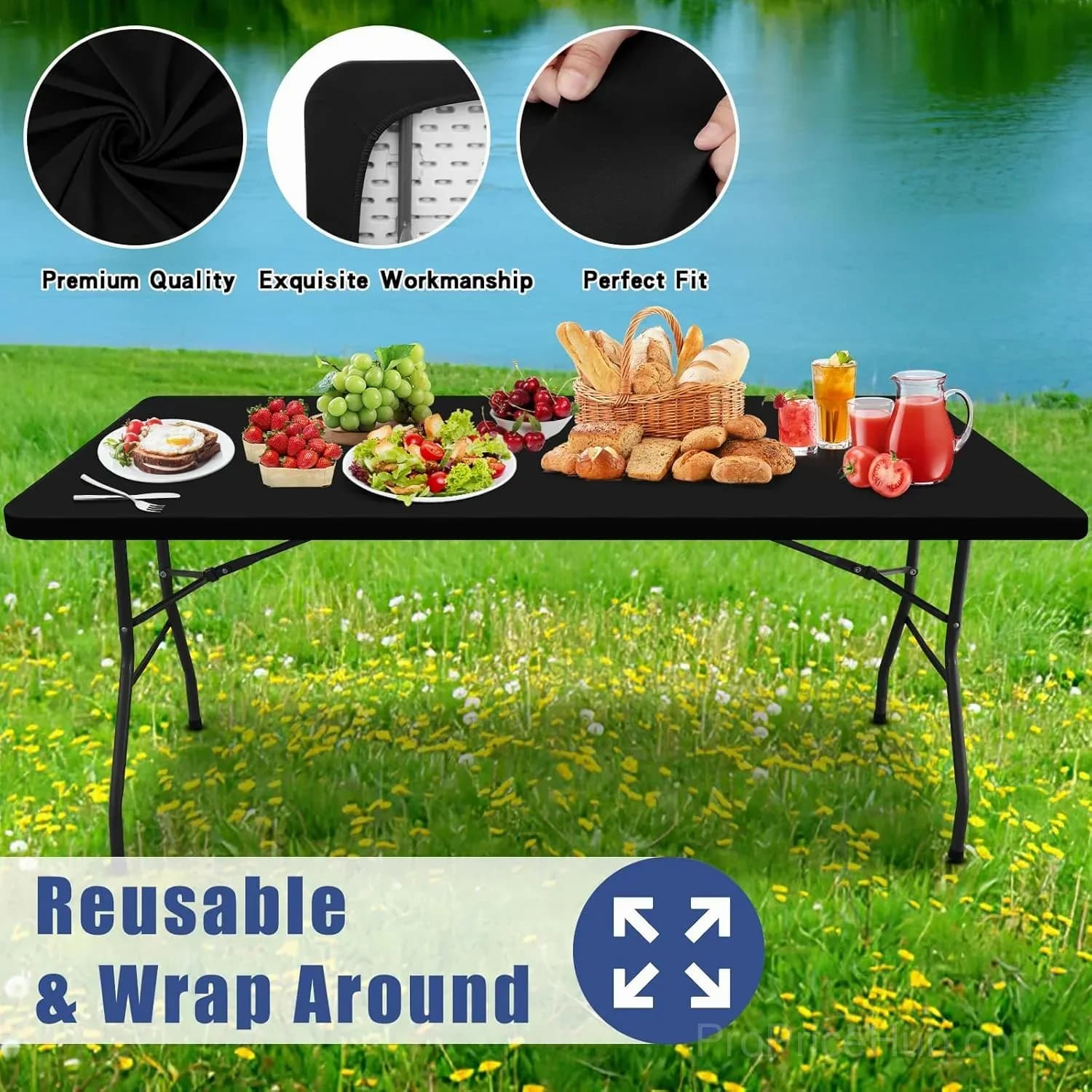 Stretch Fabric Table Top Cap Cover – Elastic Edge, Waterproof, Reusable - View 12