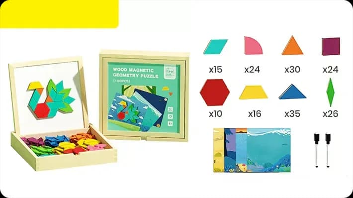 Wooden Magnetic Pattern Block Puzzle Set, 180 Pieces - View 1