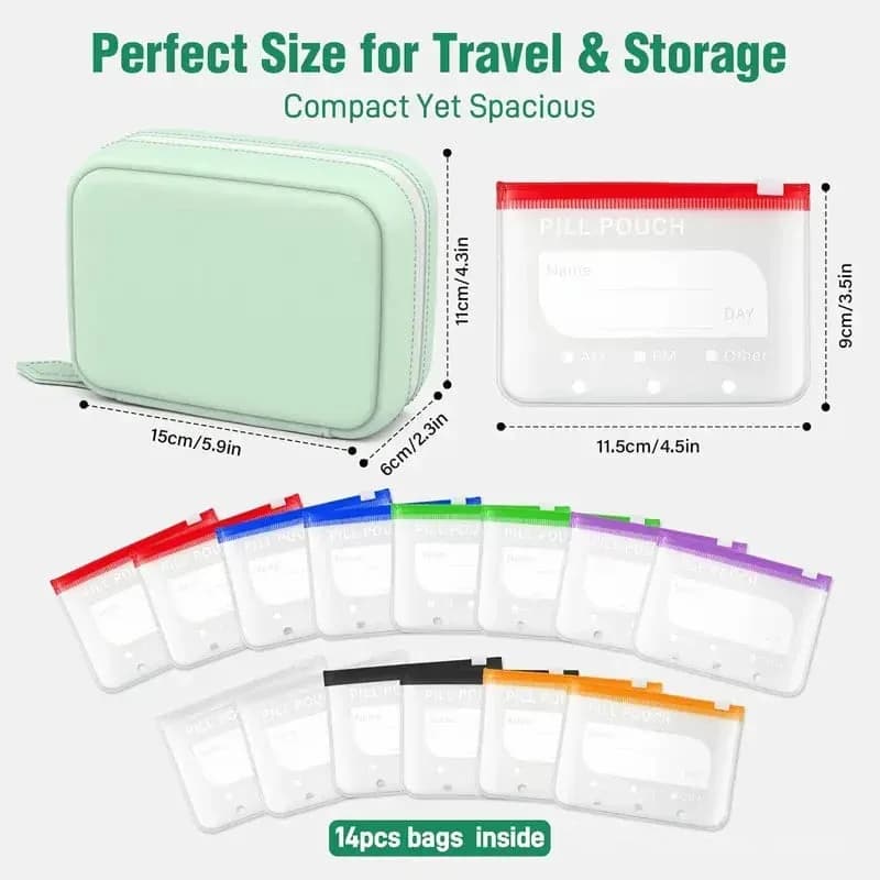 Waterproof Pill Pouch Set - 14 Bags for Storage & Organization - View 2