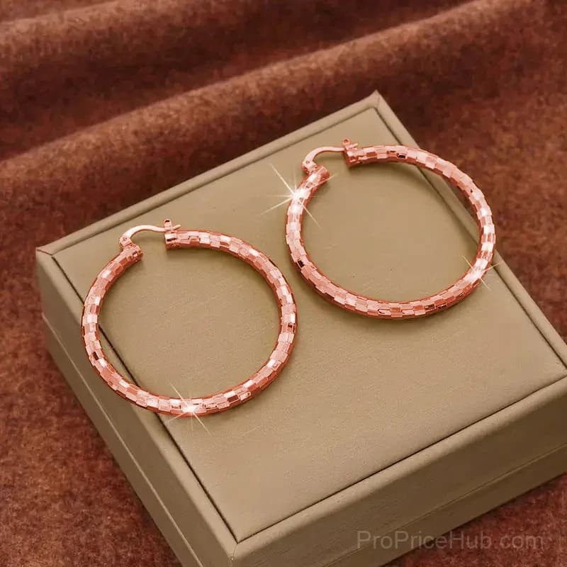 Women's Minimalist Textured Hoop Earrings - Diamond-Cut, Snap Closure - View 11