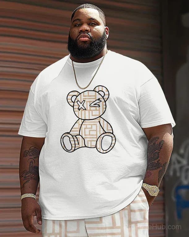 Men's Big & Tall Geometric Bear Print T-Shirt Shorts Set - View 3