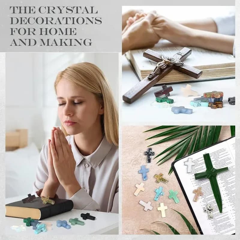 50-Piece Handmade Natural Crystal Cross Ornaments, Random Color - View 7