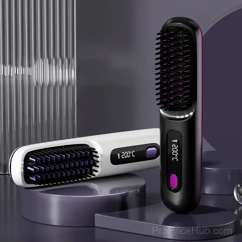 Wireless Ceramic Heated Hair Straightening Comb, Black - View 2