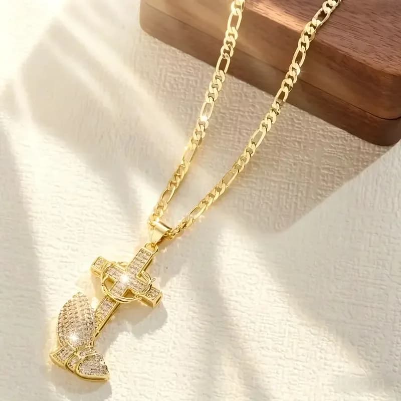 Cross and Prayer Hands Pendant Necklace - View 4