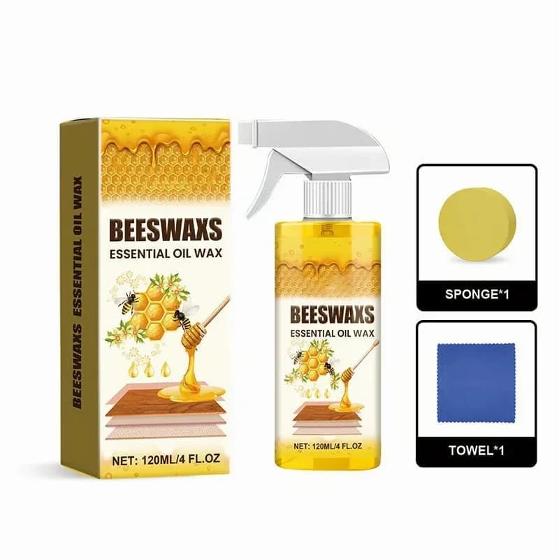 Natural Beeswax Floor Polish Spray 120ml with Sponge & Towel - View 1