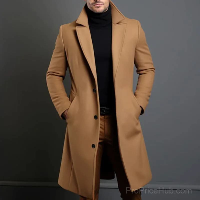 Men's Big & Tall Solid Color Lapel Single-Breasted Coat – M-5XL - View 1