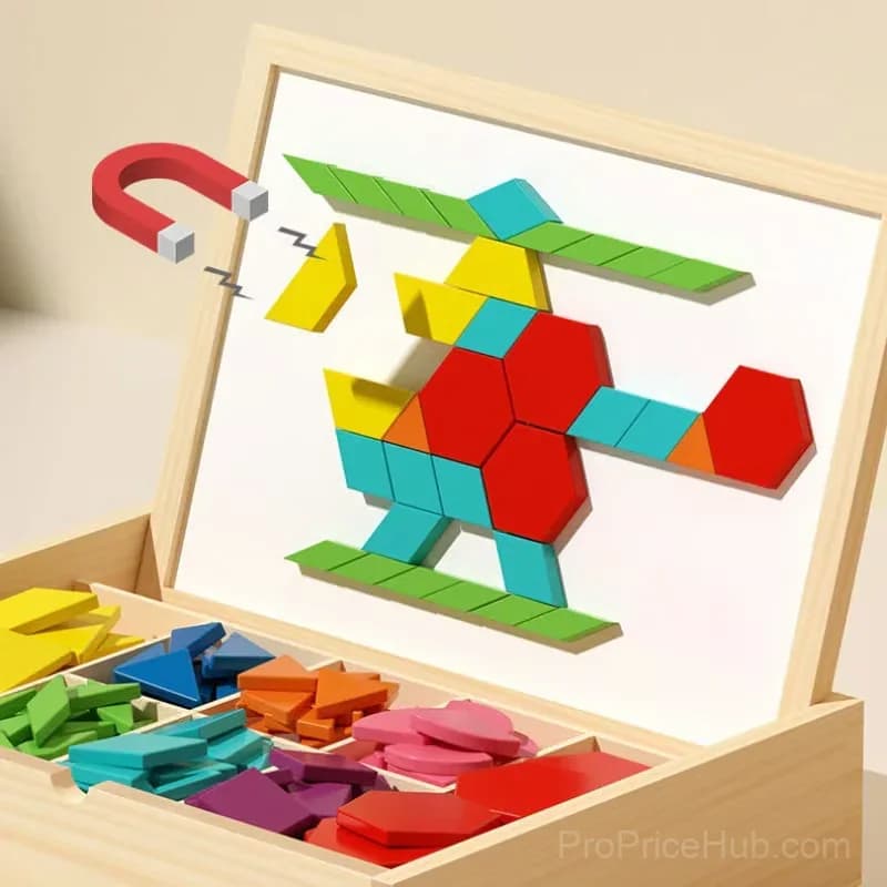 Wooden Magnetic Pattern Block Puzzle Set, 180 Pieces - View 3