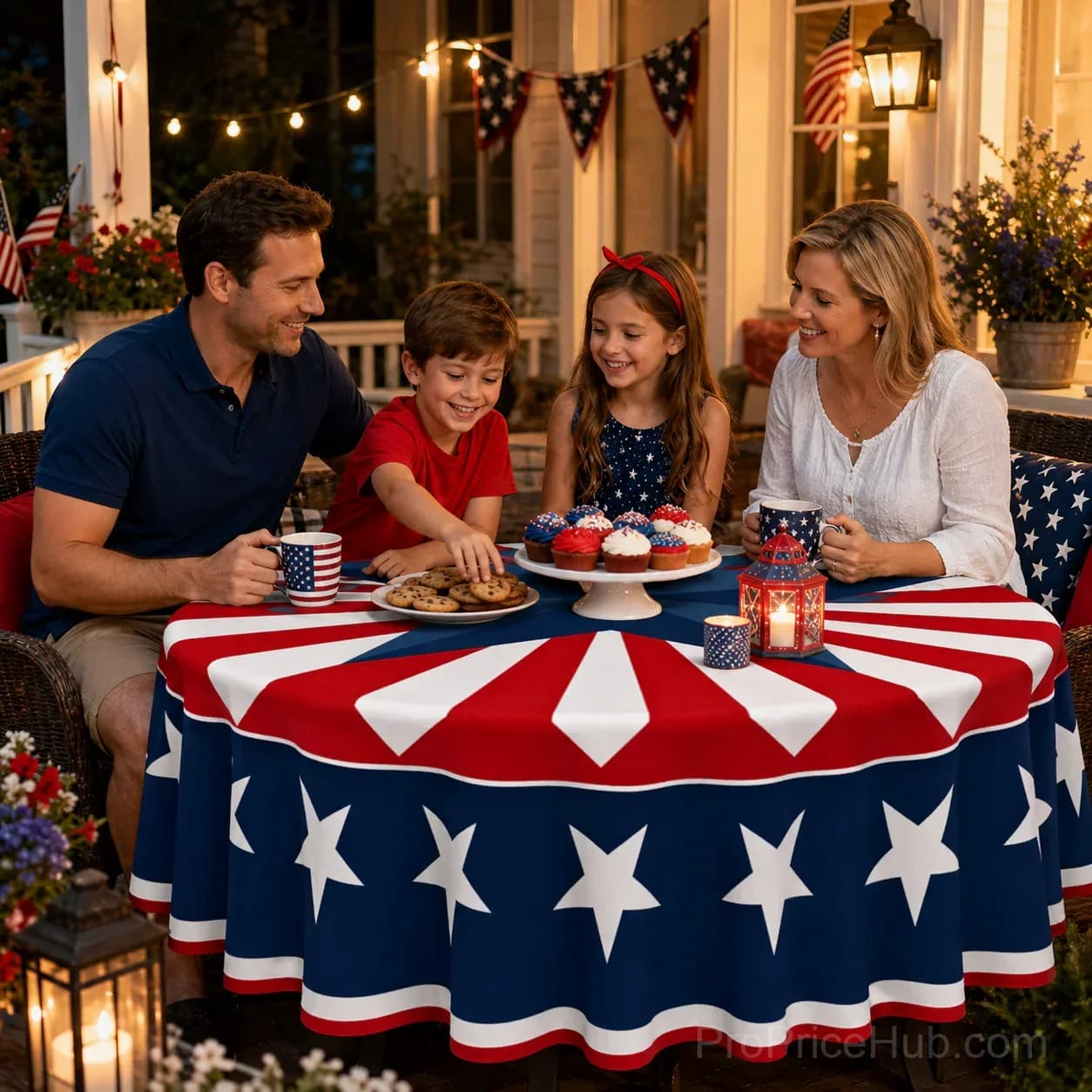 Patriotic Starburst Round Tablecloth - July 4th Independence Day Decor & Outdoor Picnic Cover - View 3