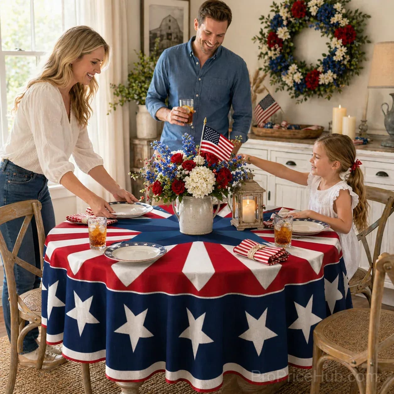 Patriotic Starburst Round Tablecloth - July 4th Independence Day Decor & Outdoor Picnic Cover - View 9