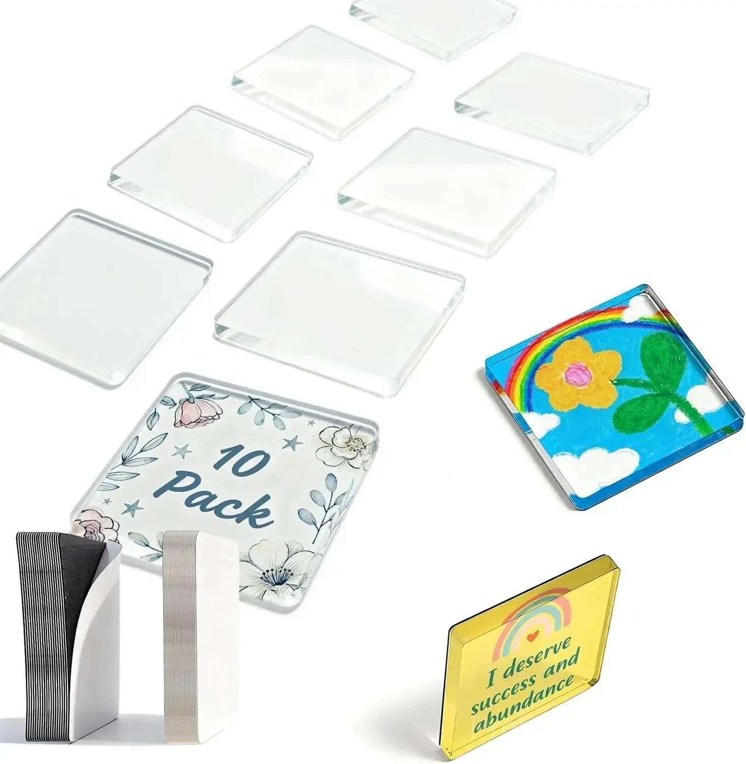 10-Pack 2x2 Clear Acrylic Square Fridge Magnet Frames with Adhesive Backing - View 1