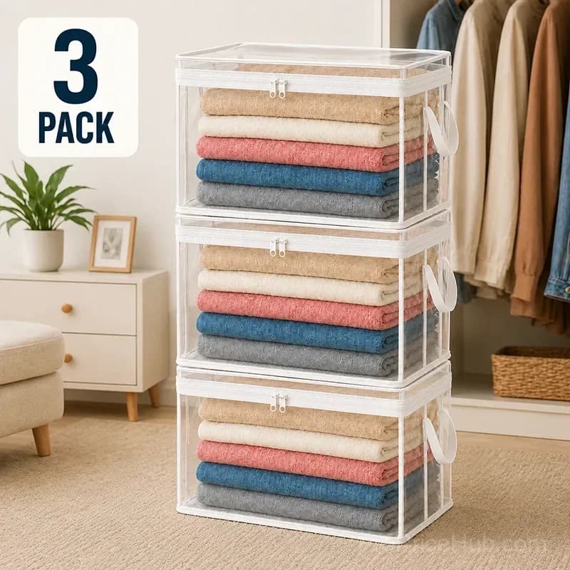 Portable Large Heavy-Duty Clear Plastic Storage Box with Hinged Lid - View 11